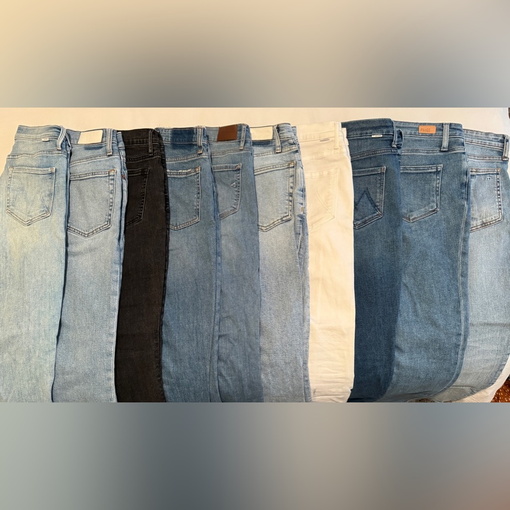 Jeans are mother, Paige, Abercrombie, Re/Done, and Rag and Bone. All are size 26